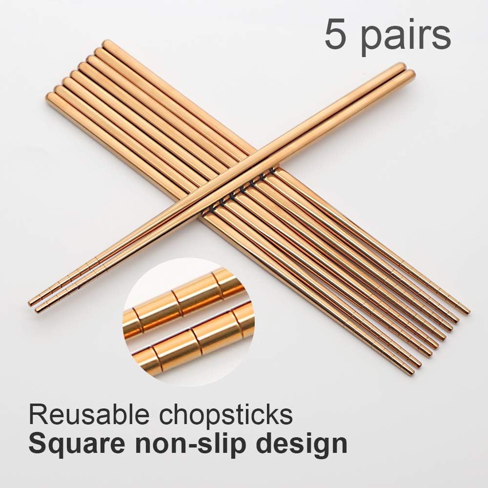 Stainless Steel Chopsticks, 5 Pairs, Rose Gold