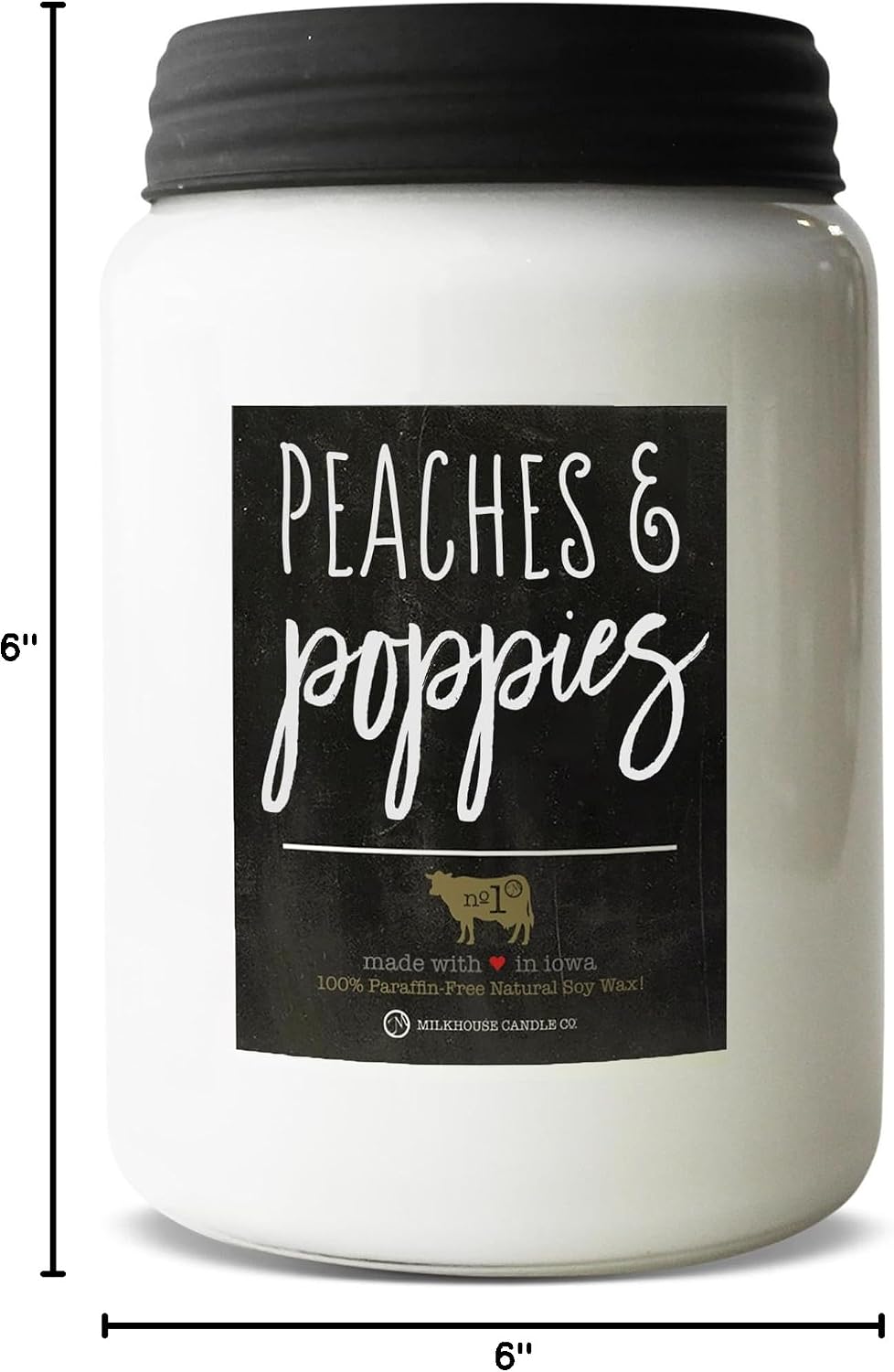 Milkhouse Peaches & Poppies Soy Candle, 26 oz Farmhouse Jar, 150+ Hr Burn