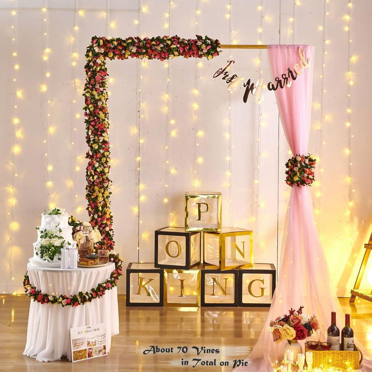 8Pcs x 8.2FT Artificial Flower Garland Floral Rose Vine Decor, Pink Flower