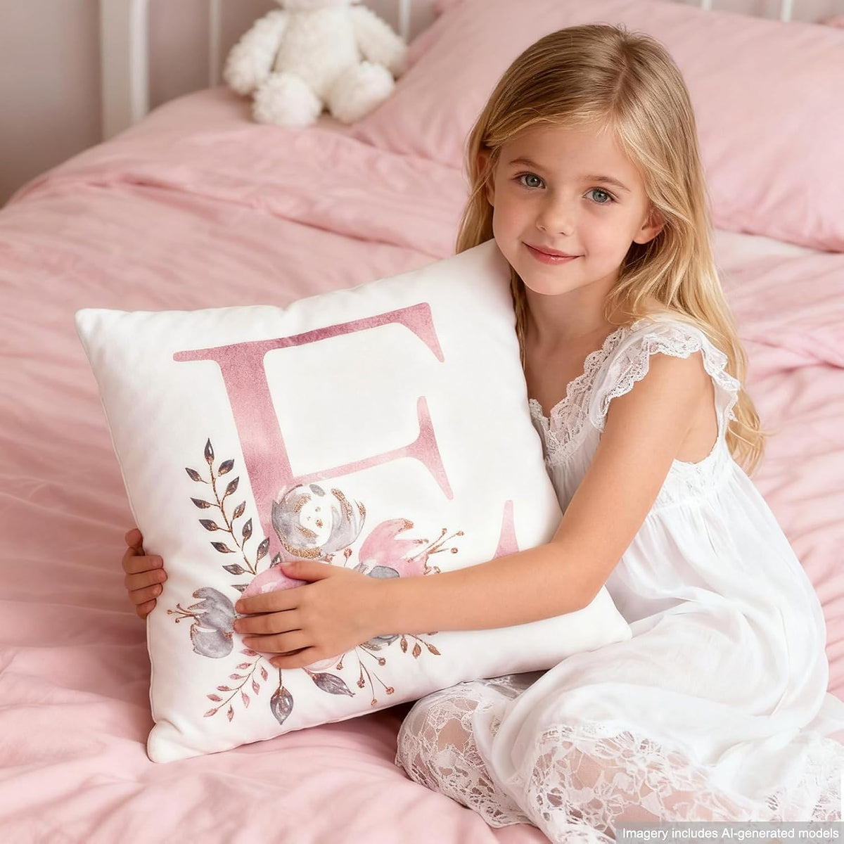 Pink Throw Pillow Covers Cute Alphabet Decorative Cushion Covers Square Letter Throw Pillows Protectors for Sofa Couch Bedroom Chair Home Decor 18 x 18 Inch(M)