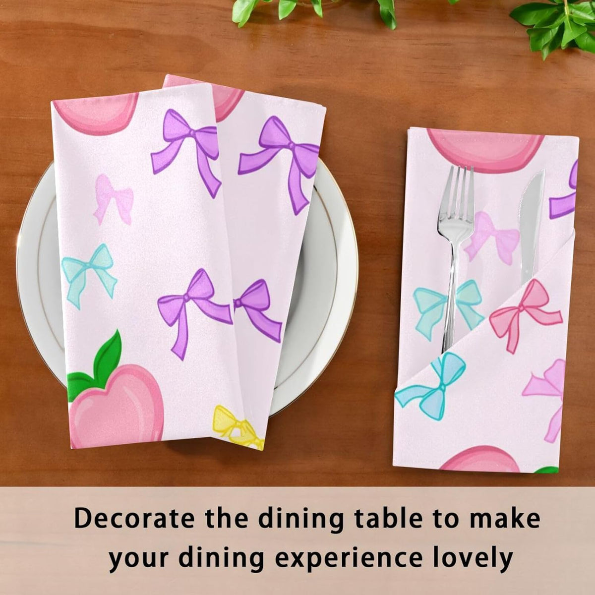 Bow Peach Satin Napkins 20x20 in,Soft Washable Cloth Dinner Napkins Square Table Napkins Decor for Party Wedding Banquet and Dinner 4PCS