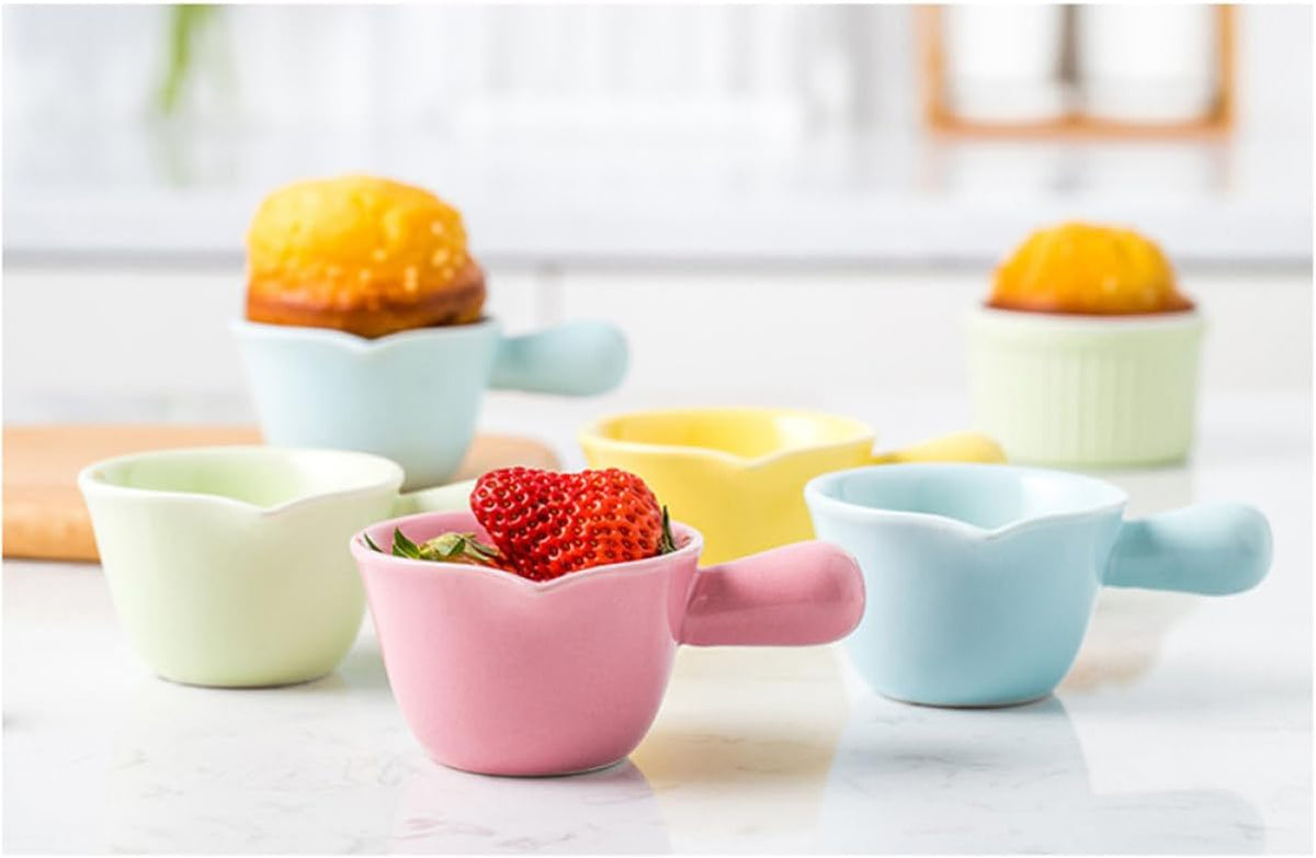 Ceramic Milk Pot Handle Mini Stockpot for Cooking Porridge and Sauces High-temperature Resistant Ceramic Casserole for Gas Stoves and Microwaves Pink