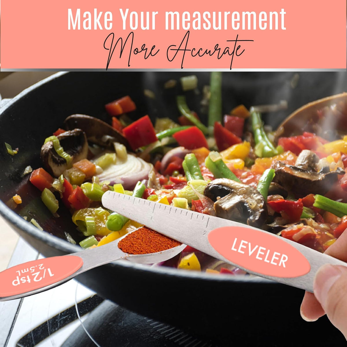 Magnetic Measuring Spoons Set of 9 Stainless Steel Dual-Sided Stackable Measuring Spoon Nesting Teaspoons Measuring Dry and Liquid Ingredients, Fits in Spice Jars Set of 9 (Peach)