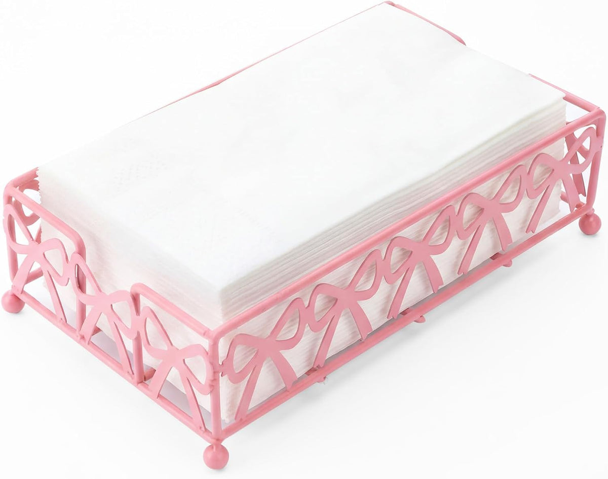 Pink Bow Guest Towel Holder Tray, Bathroom Disposable Towel Rack