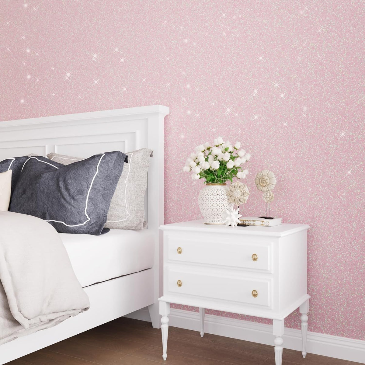 15.7"x78.7" Iridescent Pastel Pink Glitter Wallpaper Peel and Stick for Girls Bedroom Nursery Removable Sparkly Shimmering Pink Contact Paper for Cabinets Drawers Crafts Glitter Vinyl Wrap