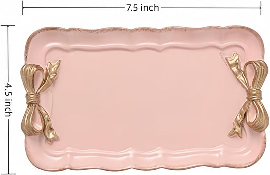 Gisela Adorable Bow-knot Trinket Dish Resin Jewelry Tray Perfect for Holding Small Jewelries, Necklaces, Earrings, Bracelets Decorative Plate (Pink Rectangle)
