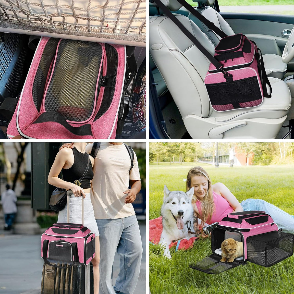 Top and Side Expandable Small Pet Carrier Airline Approved, Pink