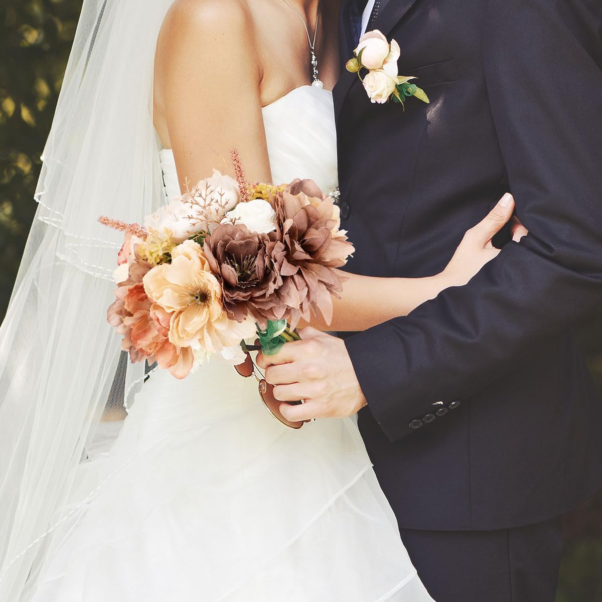 Wedding Bouquets for Bride Bridesmaid Artificial Peony Flower Bouquet Romantic Bridal Bouquet for Wedding Party Church Home Decoration (Orange Pink Tones)