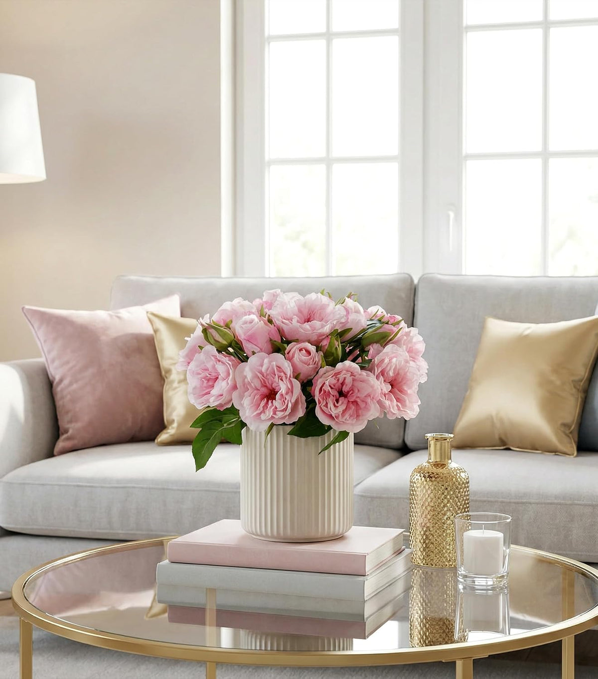 13 Pcs Fake Roses Artificial Flowers, Artificial Roses with Stems Silk Flowers Realistic Roses for Home Wedding Decoration Party DIY Bouquet, Light Pink