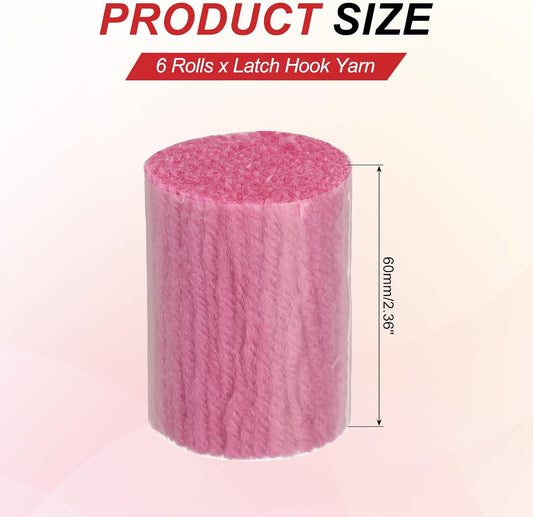 6 Rolls Latch Hook Yarn, 3mm Dark Pink Latch Hook Kit Yarn Precut Hook Rugs Making Crochet Bundles for Rug Adults Beginners Tapestry DIY Craft