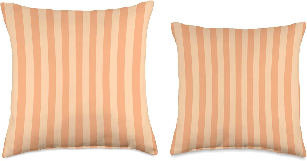 Elegant Orange Peach Stripes Geometric Summer Coastal Preppy Throw Pillow