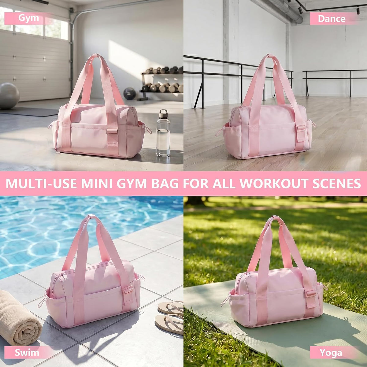 Mini Waterproof Gym Duffel travel Bag for Women(Pink)