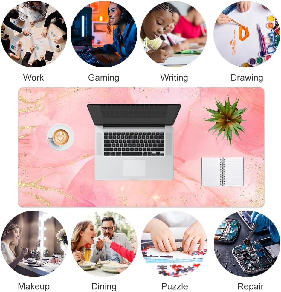 PU Leather Large Mouse Pad, Waterproof Desk Mat, 31.5" x 15.7", Pink