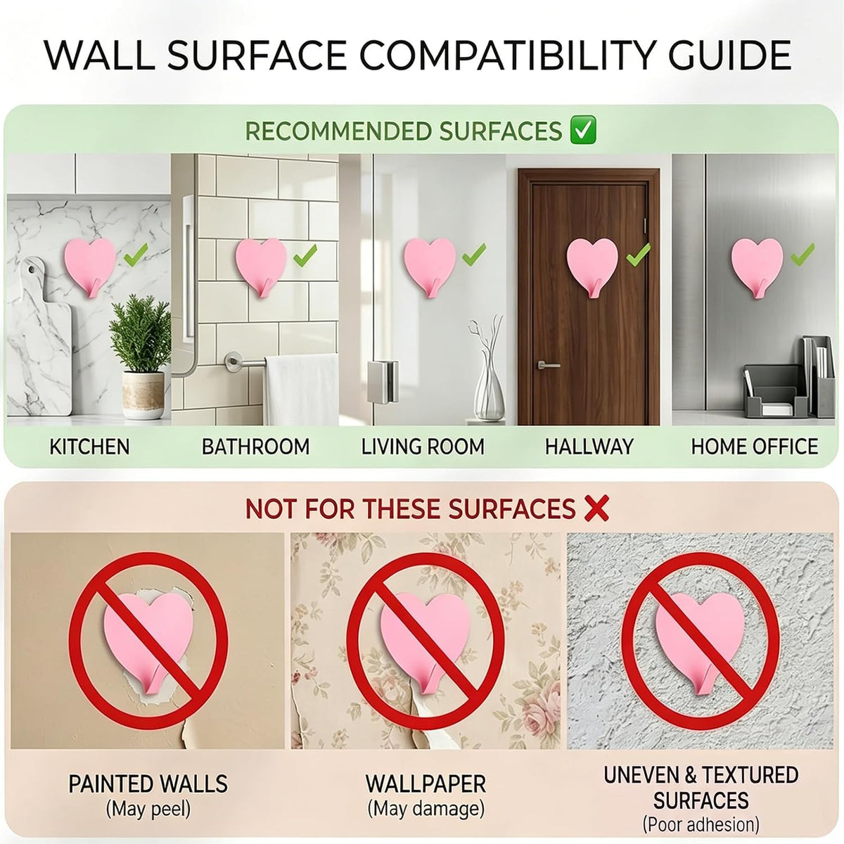 8-Pack Cute Adhesive Wall Hooks, Small Kawaii Heart Decor Hook for Hanging