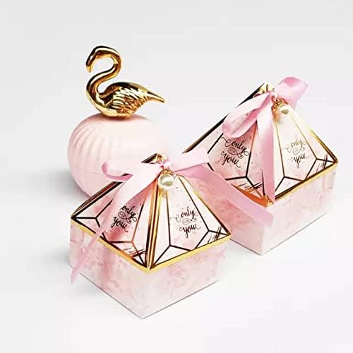 50pcs Pink Gem Tower Birthday Wedding Party Favor Boxe with Ribbon Bead Gift Bags Chocolate Candy and Packaging Gift Boxes Bridal Shower Baby Shower
