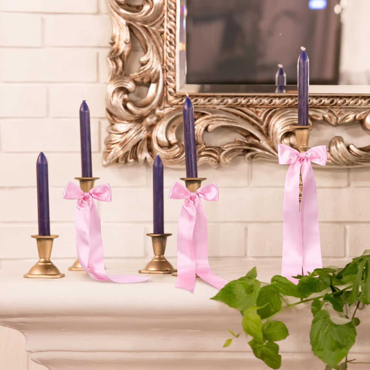 12 Pcs Pink Bow Decor Candlestick Decoration Bows 13 Inch