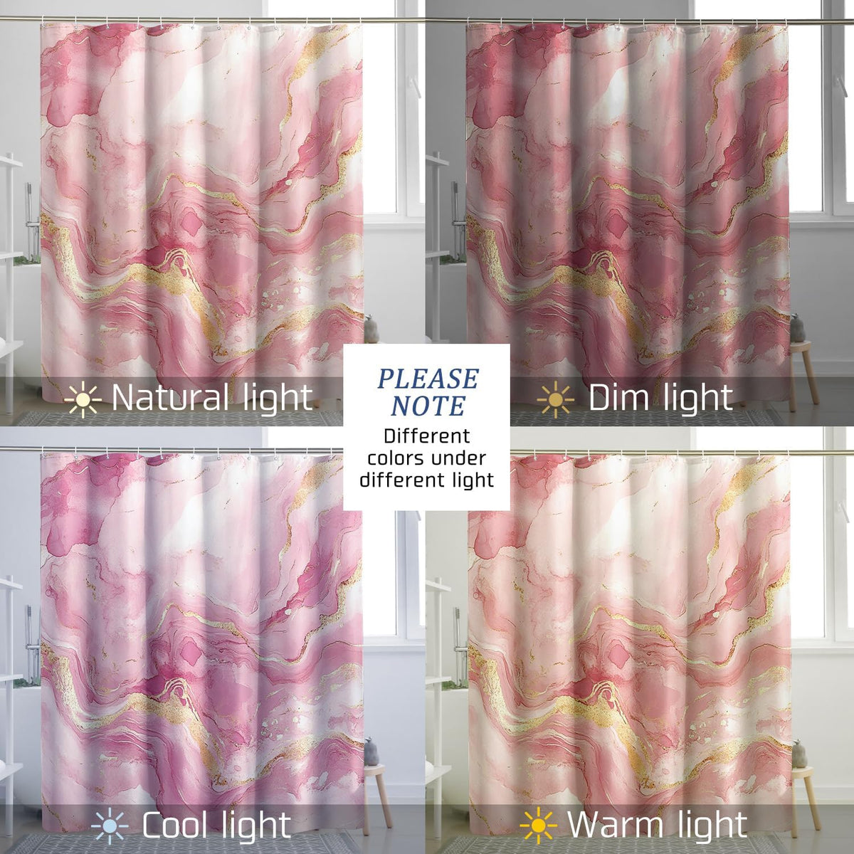 Peach Marble Shower Curtain Set, Luxury Abstract Modern Shower Curtain, 3D Contemporary Bathroom Accessories, Polyester Fabric Decorative -62''x72''