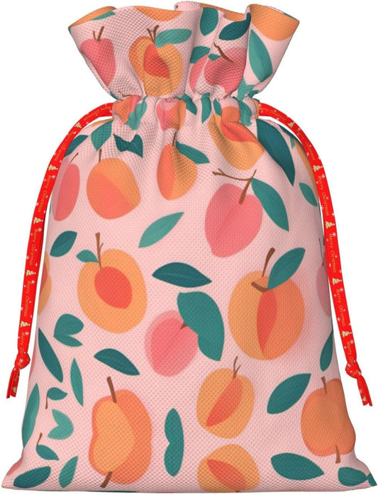 Pink Peach Pattern Seamless Pattern Printing 8.3x11.8 In Christmas Bag With Drawstring And Cute Kraft Tag,Fits Gift And Daily Small Items