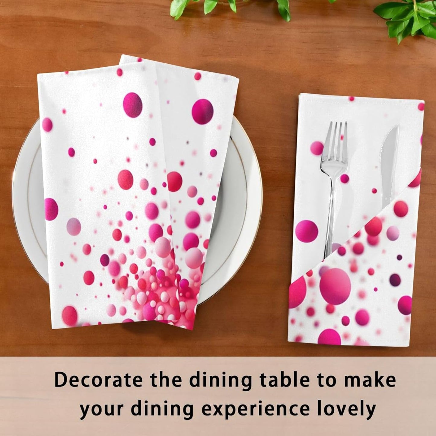 susiyo Pink Polka Dots Cloth Napkins 6 Pcs 20x20 inch Polyester Cocktail Napkins Set for Dinner Decorative