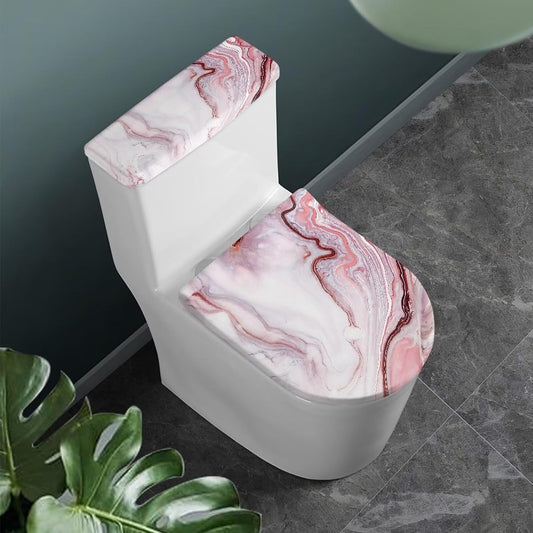 Pink Marble Toilet Seat Cover Set of 2 Elongated Toilet Lid Cover Bathroom Decor for Home Portable for Trip Stylish Toilet Dust Seat Cover