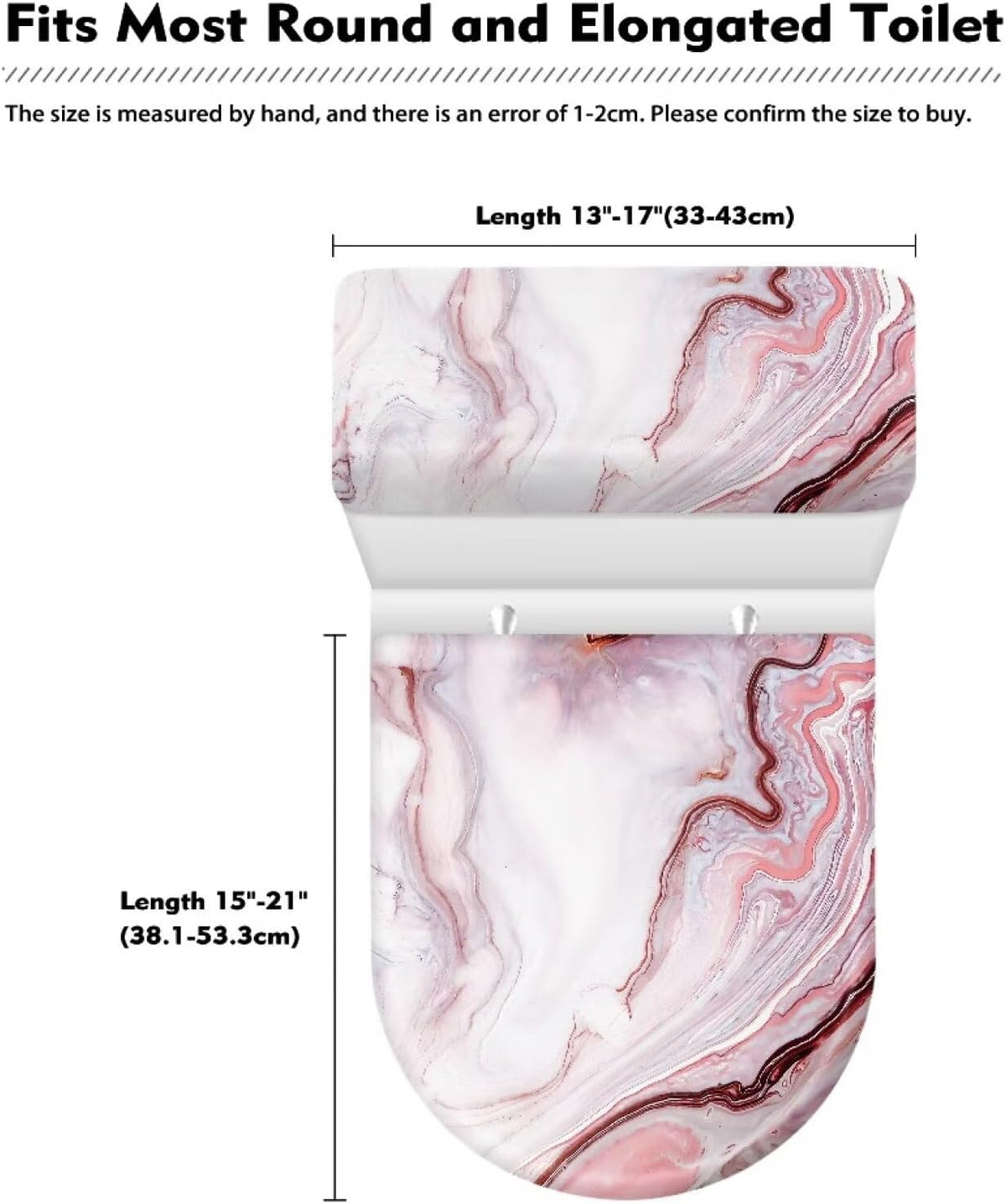 Pink Marble Toilet Seat Cover Set of 2 Elongated Toilet Lid Cover Bathroom Decor for Home Portable for Trip Stylish Toilet Dust Seat Cover