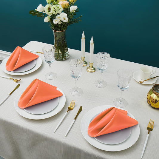 MDS® Pack of 50 Satin Napkin Square 12 x 12 Inches Sliky Smooth Dinner Table Napkins Handkerchief for Weddings Baby Shower Birthday Party Home Banquet Dining Table Top Decorations - Peach