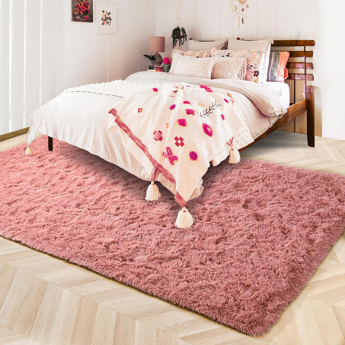 3x5 Fluffy Rug Soft Carpets for Kids Room Living Room,Blush