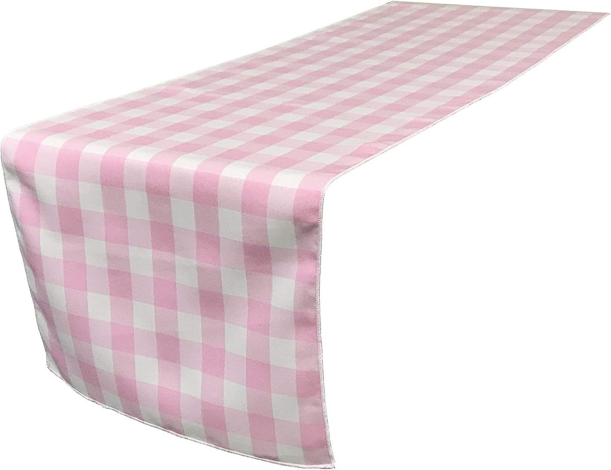 Poly Checkered Table Runner, 14 by 108-Inch, Pink/White Checkered Gingham