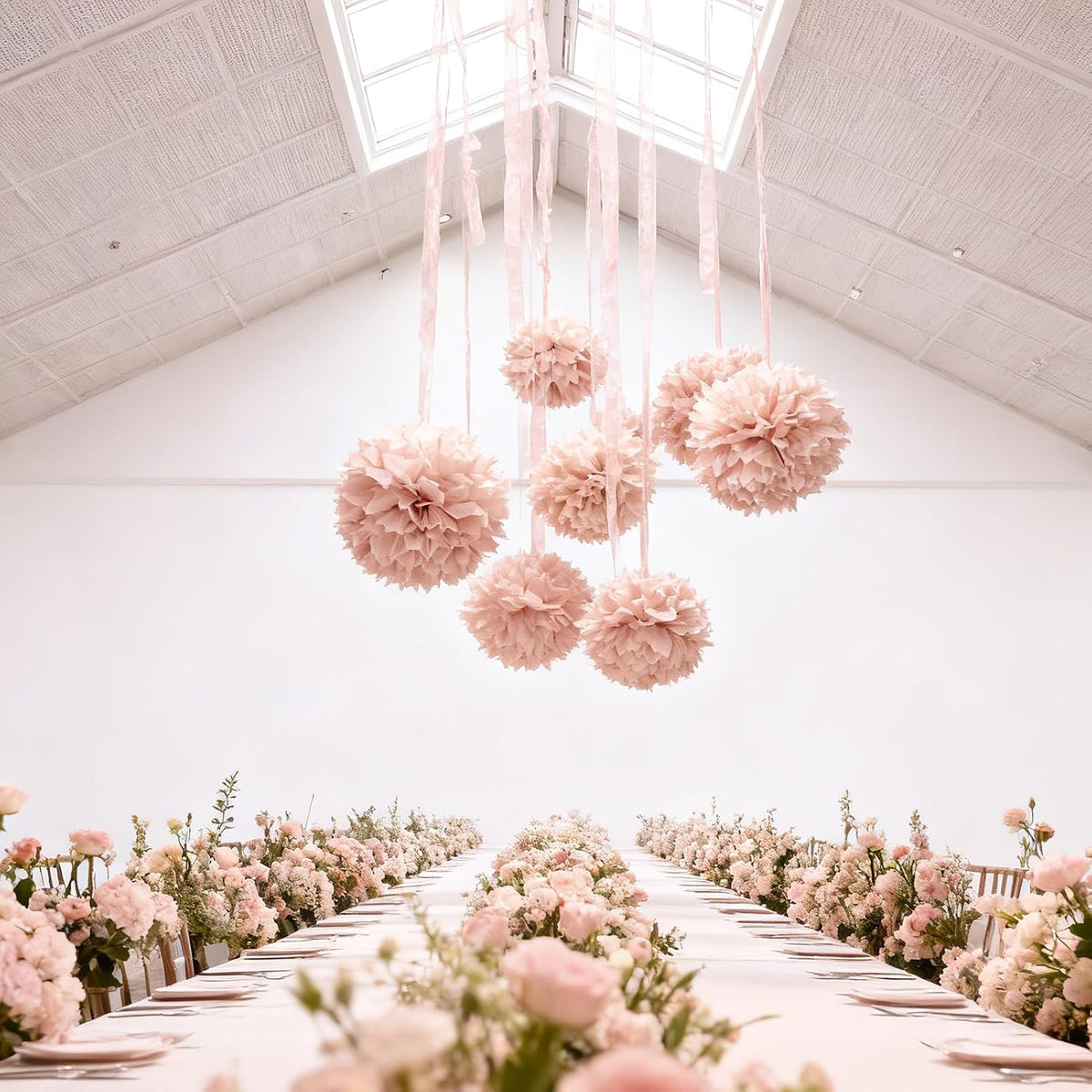 Pink Tissue Paper Pompoms Decorations 9 Pack, 10 12 14 Inch Large Hanging Paper Pompoms with Satin Ribbon for Pink Party Decor, Ceiling Arch Party Decor for Wedding Baby Shower Birthday