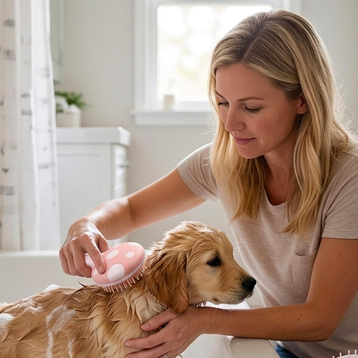 2pcs Puppy Brush Set, Small Dog Brush, Mushroom Cushion Dog Comb for Gentle Pet Grooming for Dogs and Cats, Suitable for Daily Pet Care and Coat Maintenance, in Pink and Blue