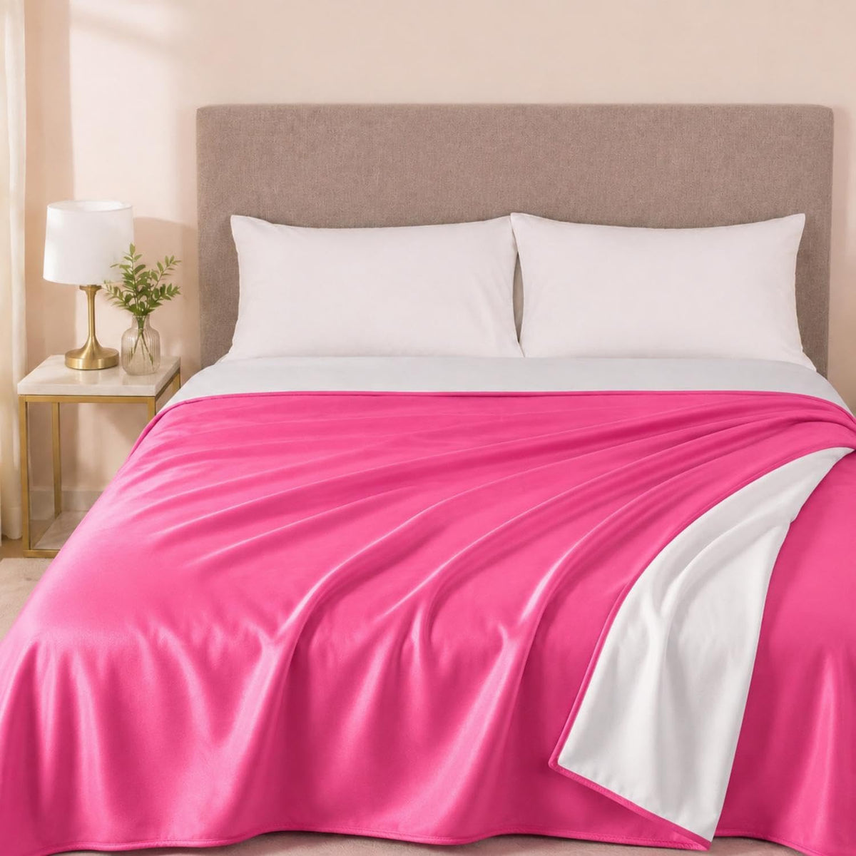 Waterproof Bed Blanket Queen Size 78'' x 82'' Pink Polyester, TPU Waterproof Film Mattress Protector Mat with Storage Bag for Bed Cover