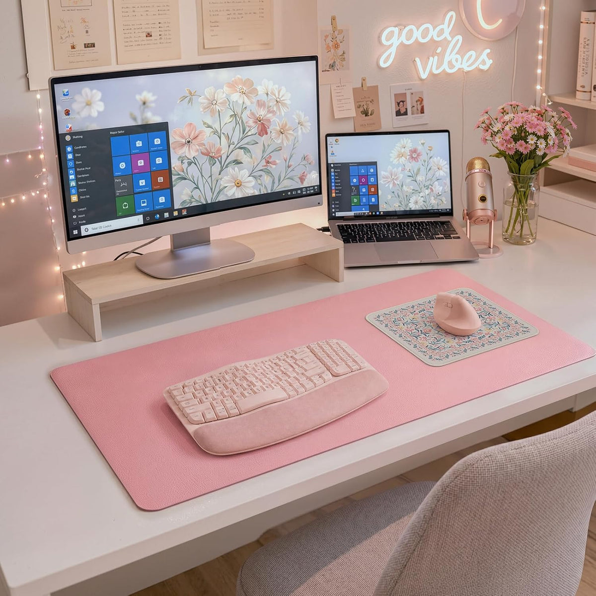 Aesthetic Small Mouse Pad, 9.5x7.9in,Home Office, Pink Floral