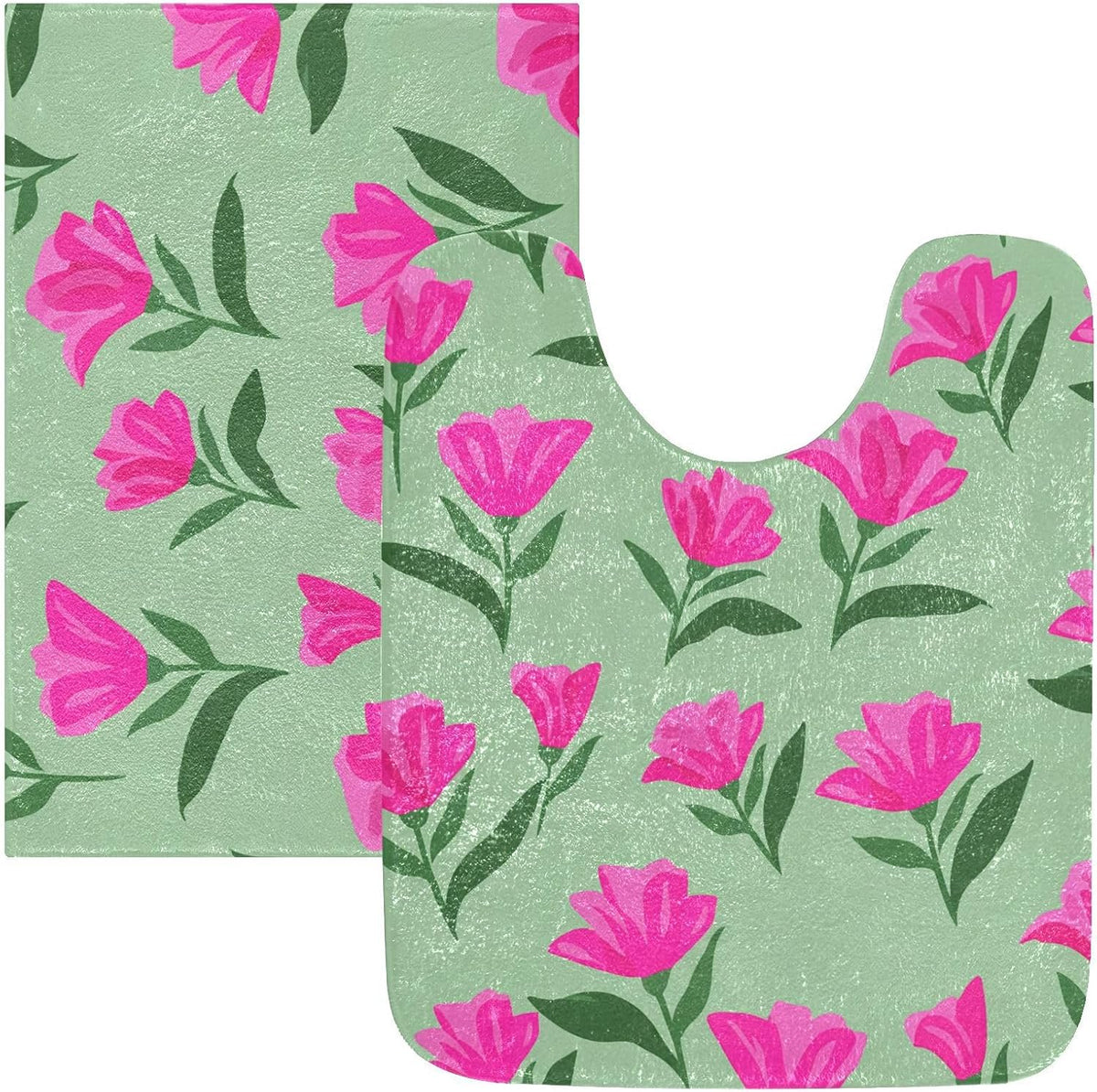 Pink Flowers Bathroom Rug, Non Slip Dry Quickly Bath Mat, Absorbent Soft Bath Rug, Home Decor Accessories, 24"x16"