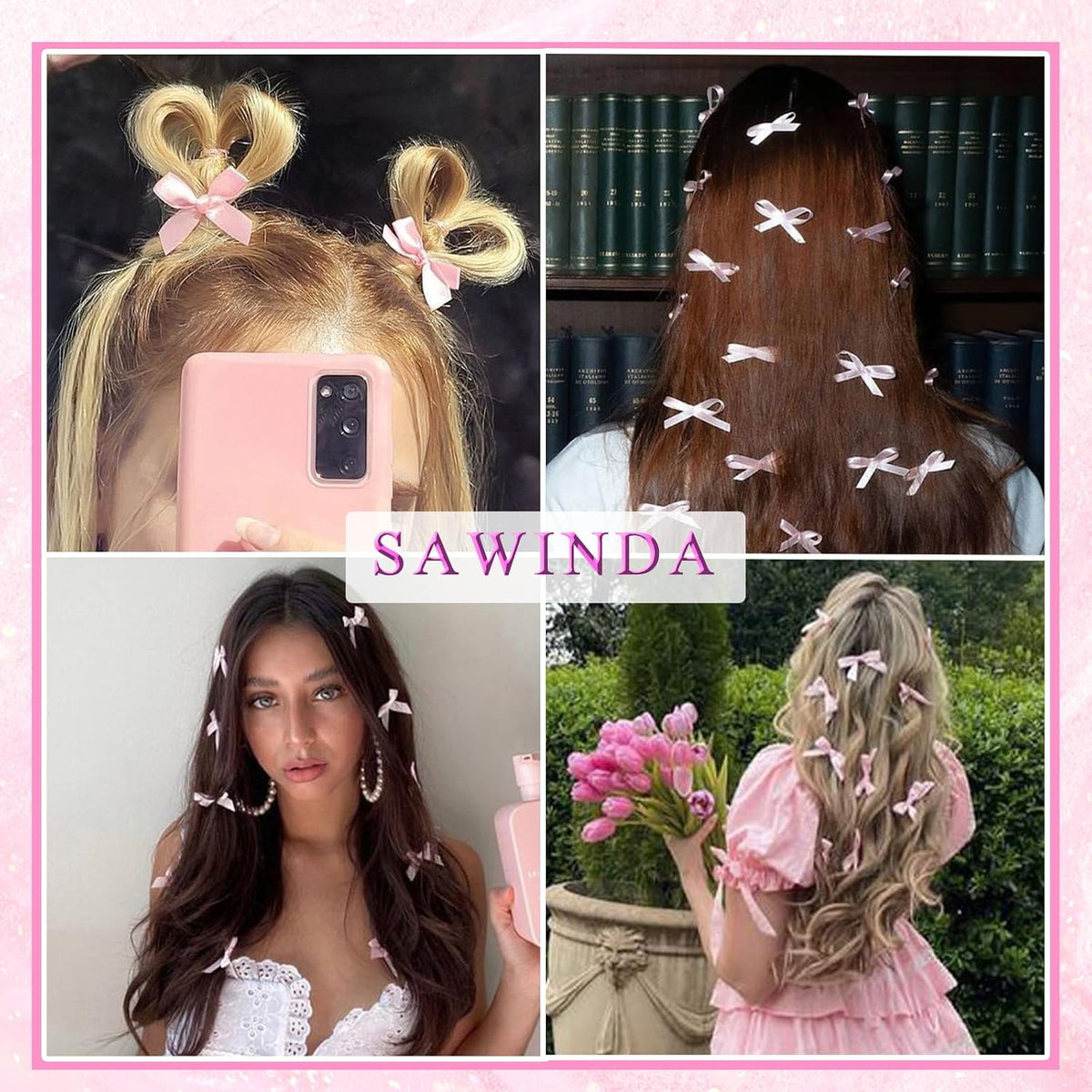 20PCS Pink Mini Bowknot Ribbon Barrettes - Cute Claw Clips for Teens, Women & Girls' Hair Accessories