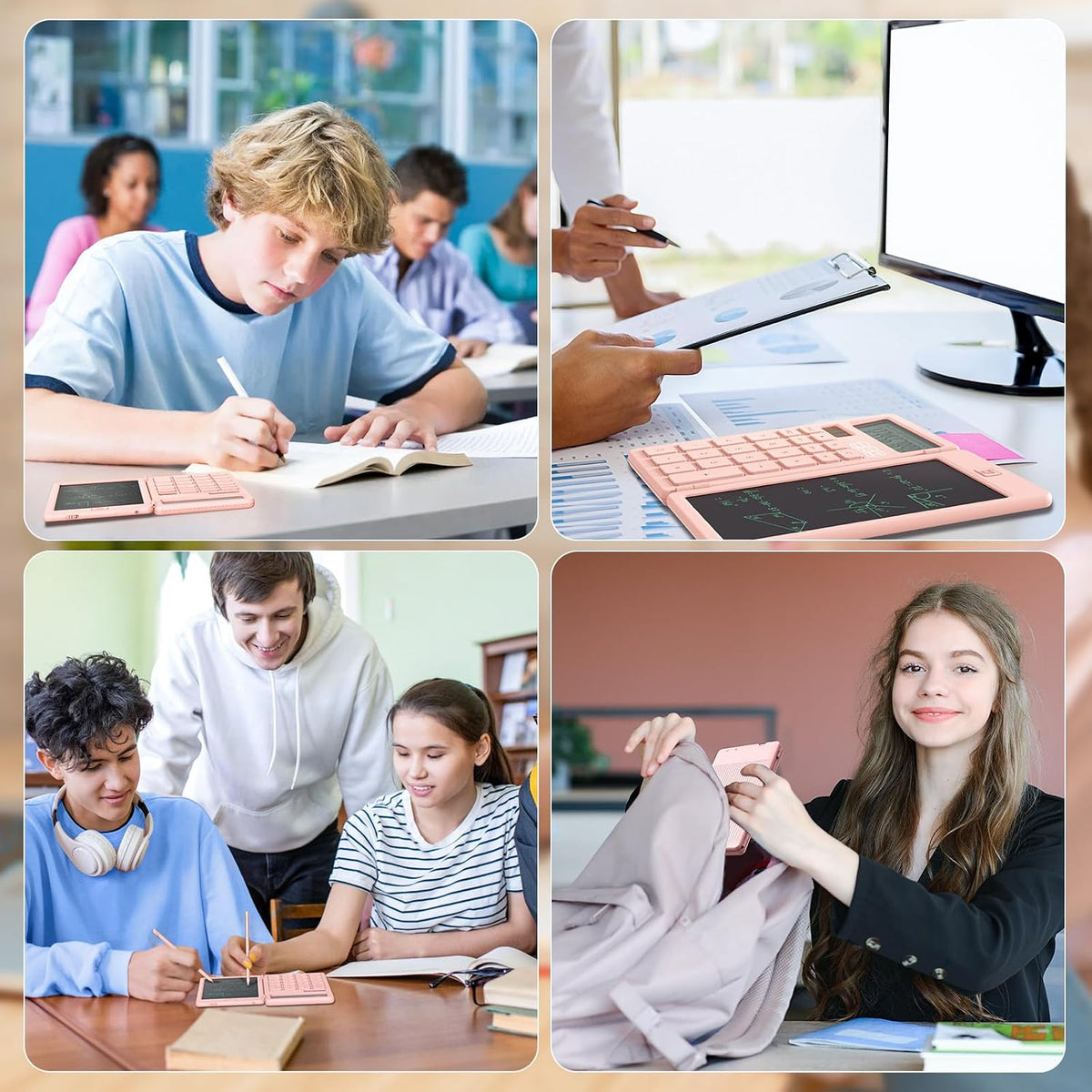 Desk Calculators with Erasable LCD Notepad Basic Calculators Pink Cute School Supplies for Girls Middle School Stuff Cute Pocket Office Supplies Home Essential Solar & Battery Energy Big Button