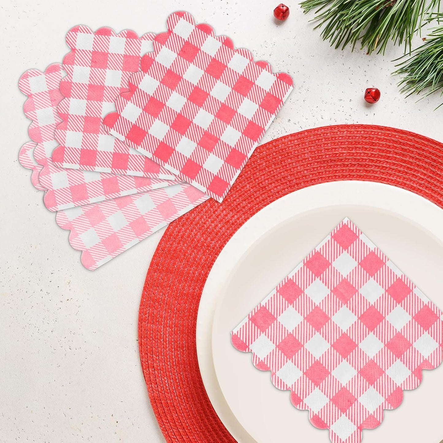 Pink Gingham Napkins Disposable Cocktail: 80PCS Checkered Square Paper 9.8x9.8 Inch For Table Decorations & Dinner Party