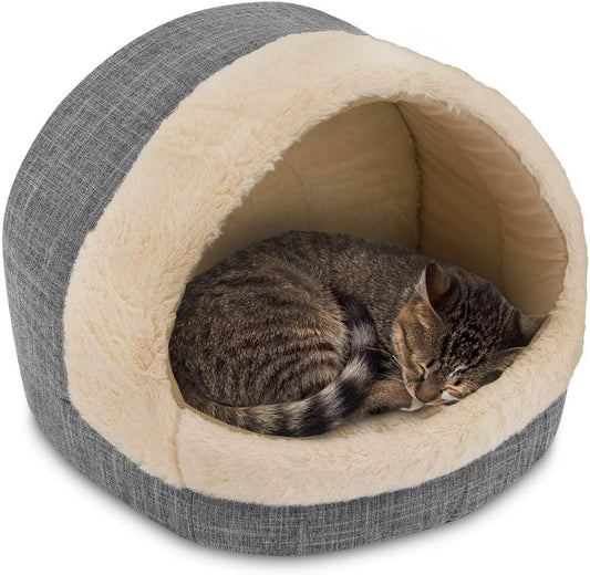 Best Pet Supplies Cat Bed for Indoor Cat, Domed Tent House with Removable Pillow, Covered Cat Cave for Small Dog, Puppies and All Breeds of Cats - Gray, 17 x 15 x H:14"