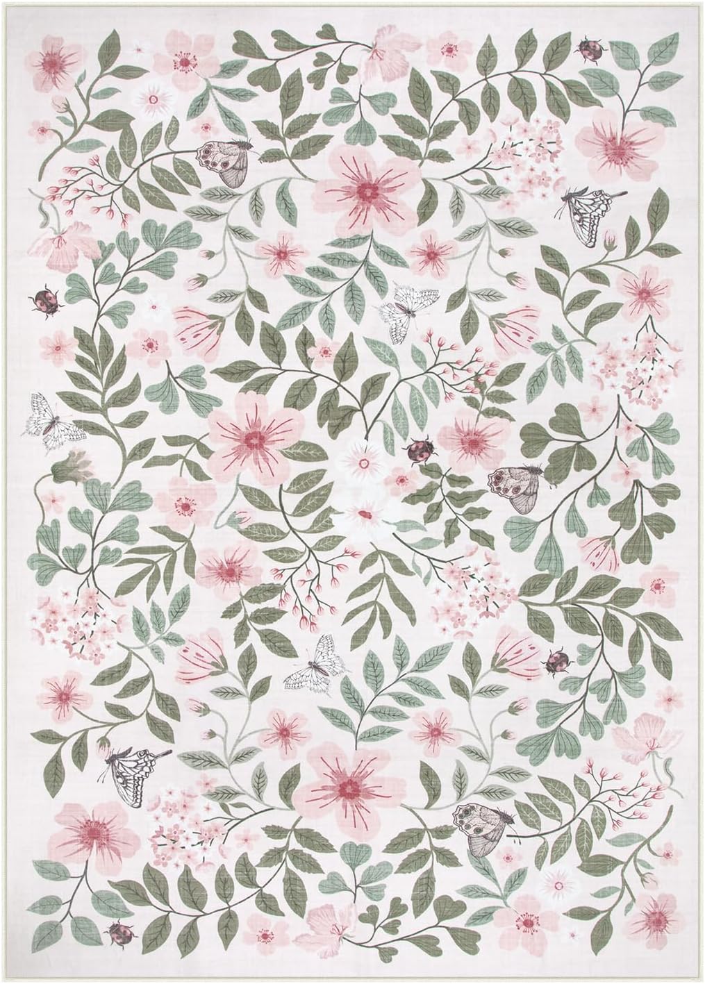 Pink Girls Nursery Rug, 5x7 Floral Baby Girls Rugs for Bedroom