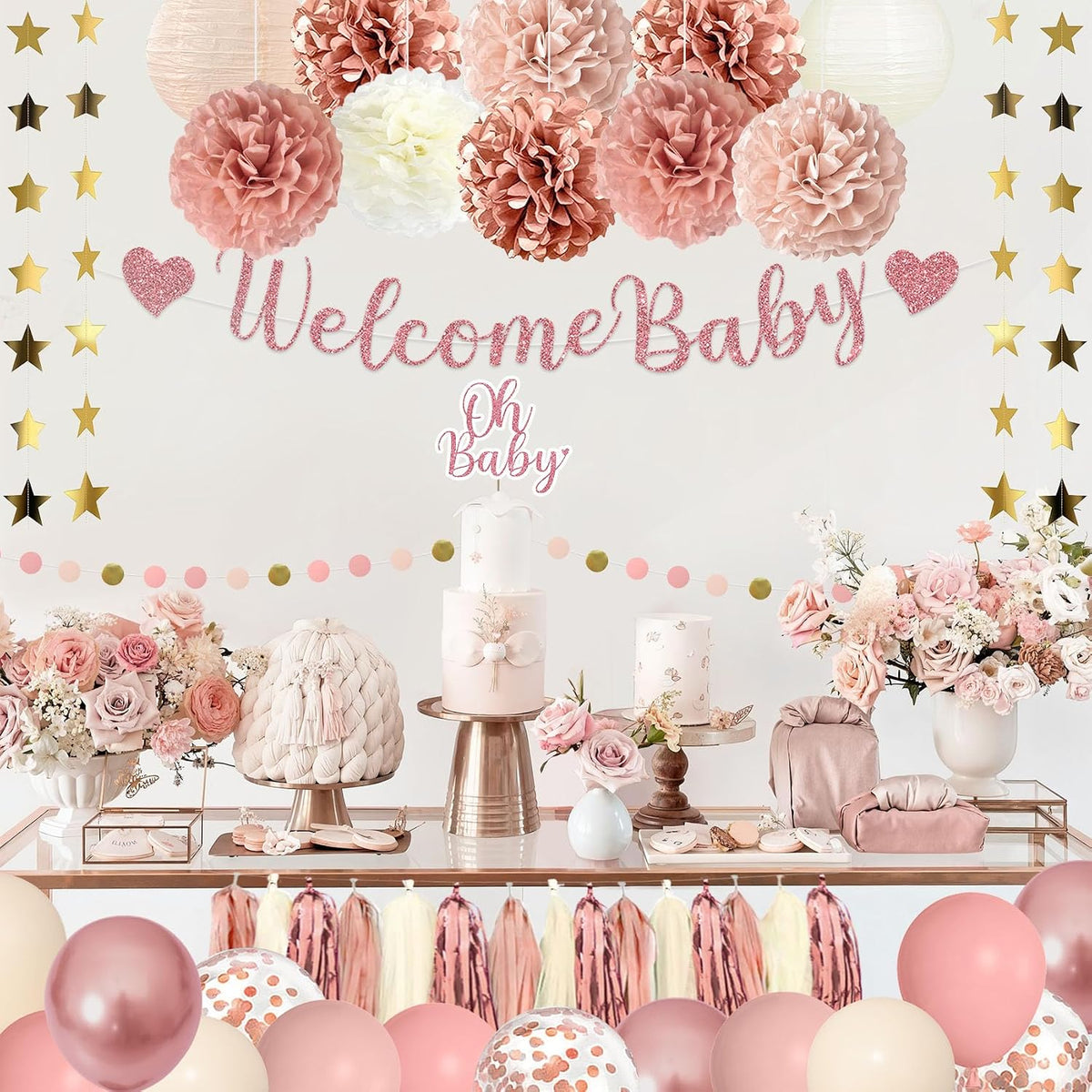 Rose Gold Baby Shower Decorations for Girl Welcome Baby Banner