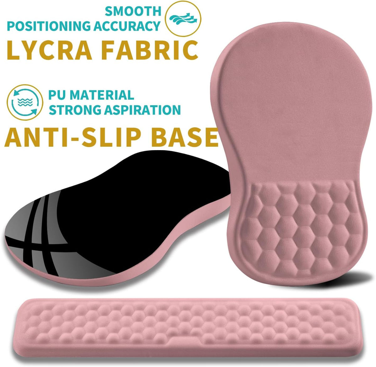 2 in 1 Ergonomic Mouse Pad Wrist Support & Wrist Rest for Computer Keyboard Set, with Relieve Carpal Tunnel Pain Massage Bulge and Full Memory Gel Design (2In1 Set, Pink)