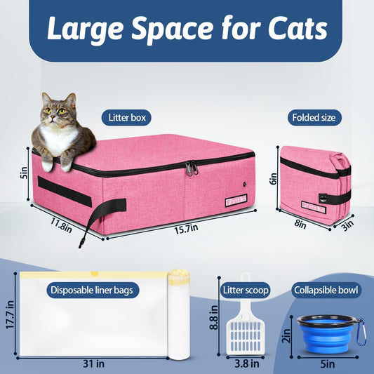 Portable Cat Travel Litter Box with Lid, Pink