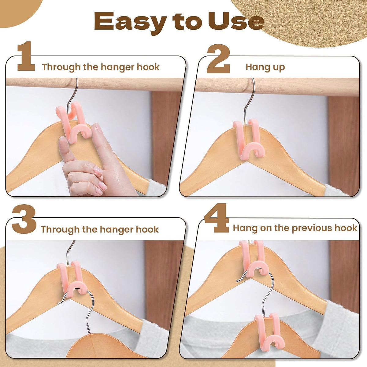 60pc Space-Saving Hanger Hooks, Hanger Connector Hooks for Dorm, Pink