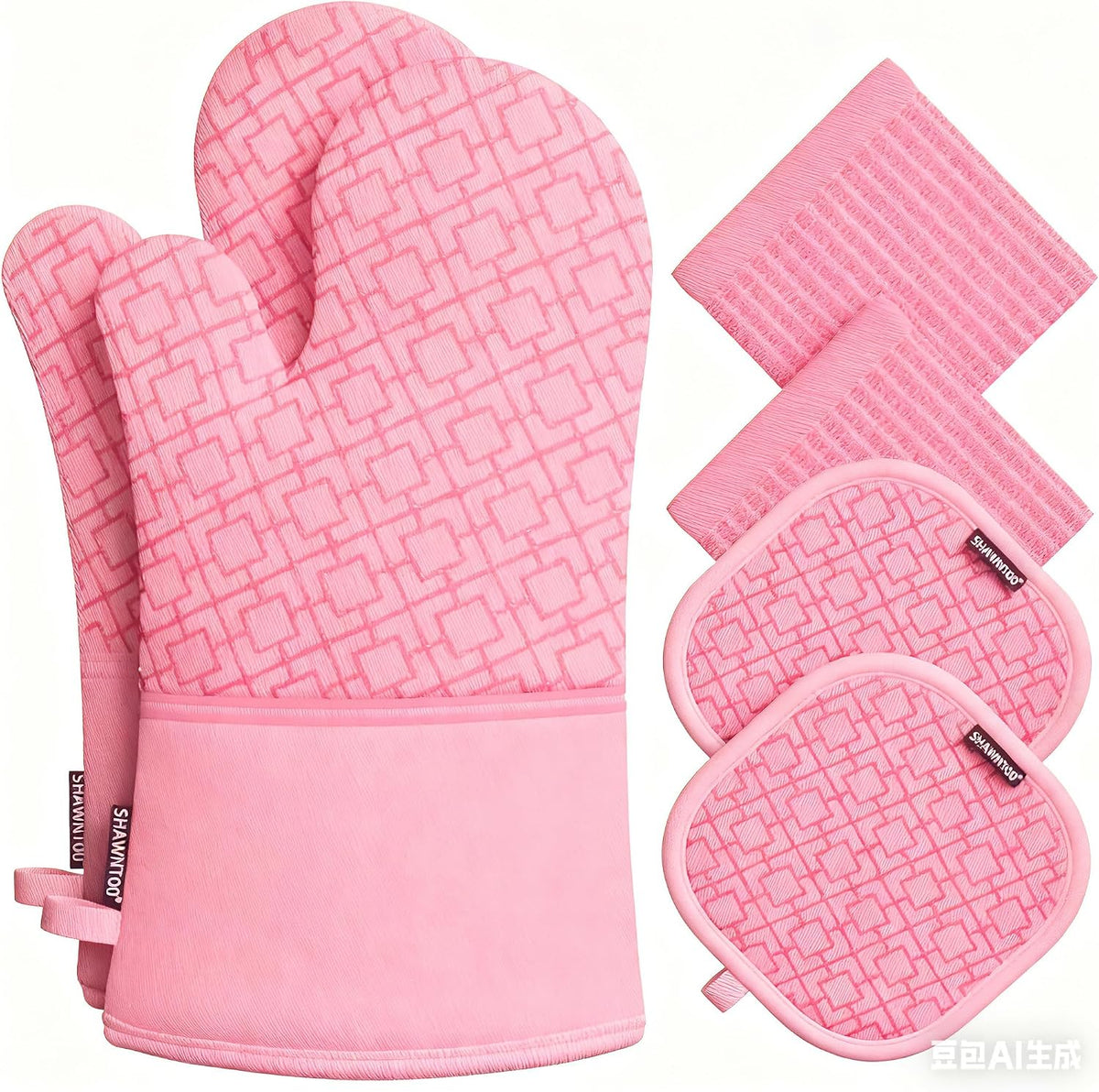 and Pot Holders Sets 6pcs, Kitchen Oven Glove,High Heat Resistant 550 Degree Extra Long and Potholders with Non-Slip Silicone Surface for Home Essentials (Grey) (Blush Pink)