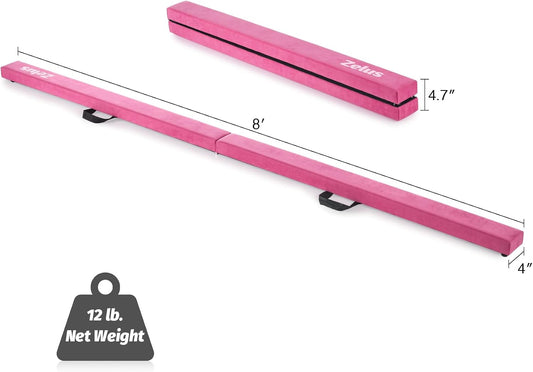 8' Folding Gymnastics Balance Beam, Floor Balance Beam w/Carry Handles Anti-Slip Base for Kids, Beginners & Professional Gymnasts