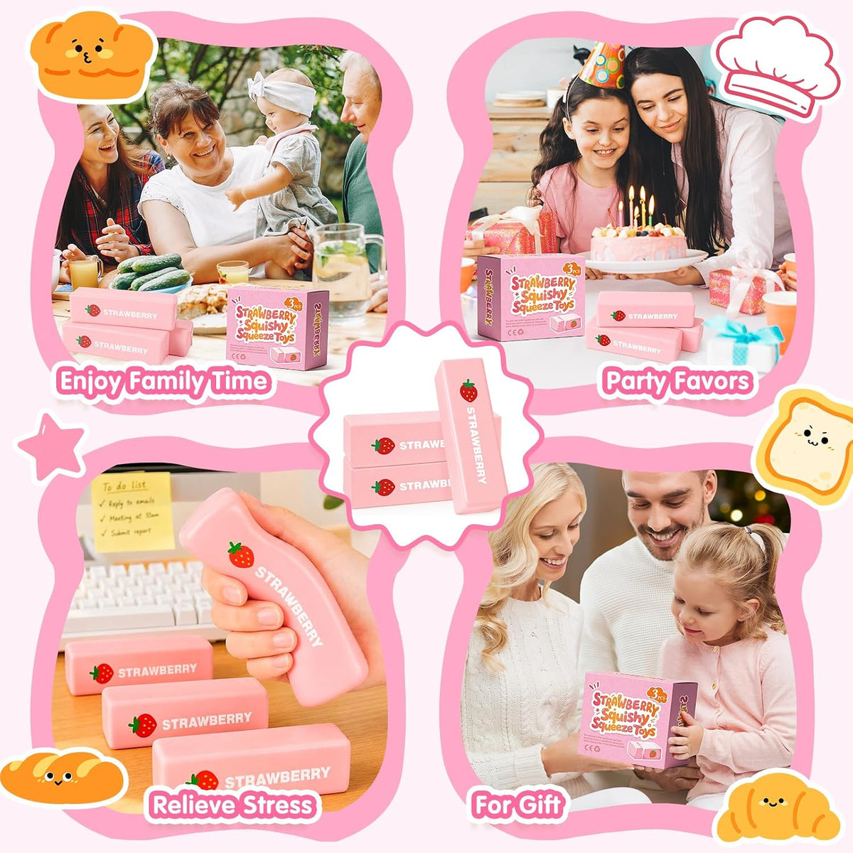 3 Packs Butter Squishy Slow Rising Squeeze Toys, Sensory Fidget Toys