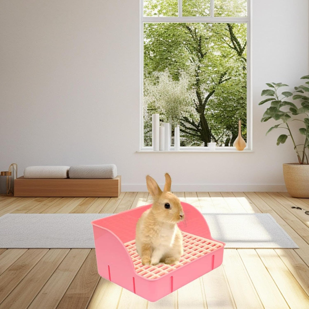 Corner Rabbit Litter Pan, 11.4 x 8.7 x 6.1 in Small Animal Potty Tray with Removable Grate for Guinea Pigs, Ferrets and Chinchillas