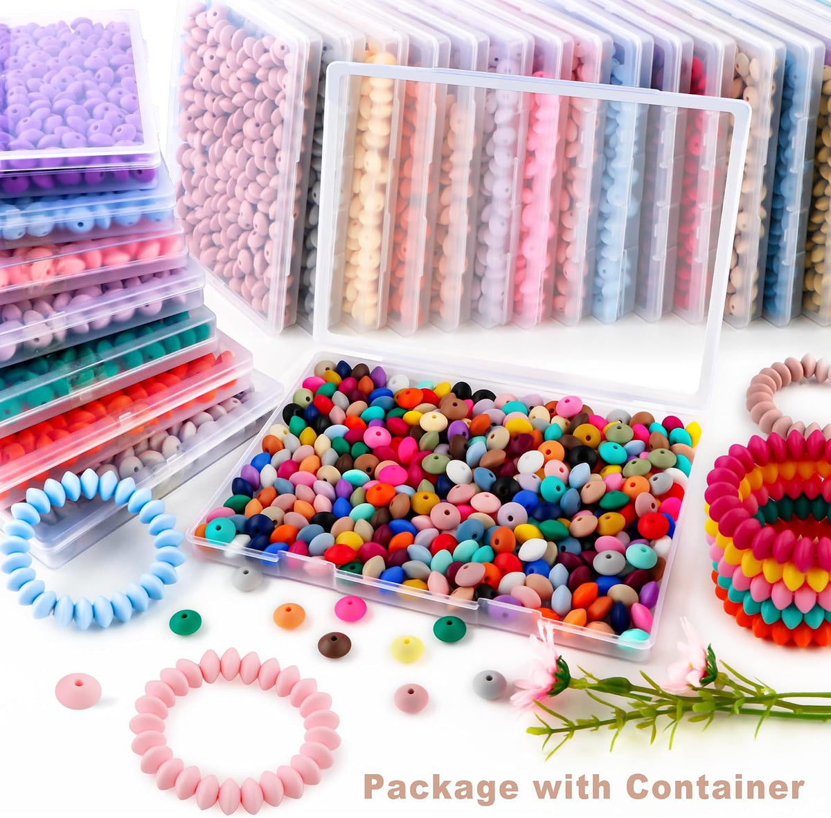300Pcs 12mm Silicone Lentil Beads, Silicone Spacer Beads for Necklace Bracelet Keychain Pens Craft(Peach)