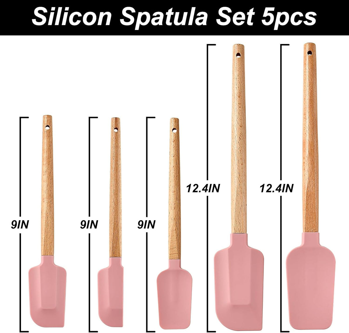 Pink Silicone Spatula Set, Food Grade Rubber Spatula-5 Piece Nonstick Rubber Spatulas, Spoonula, Jar Scraper for Cooking, Baking, Mixing
