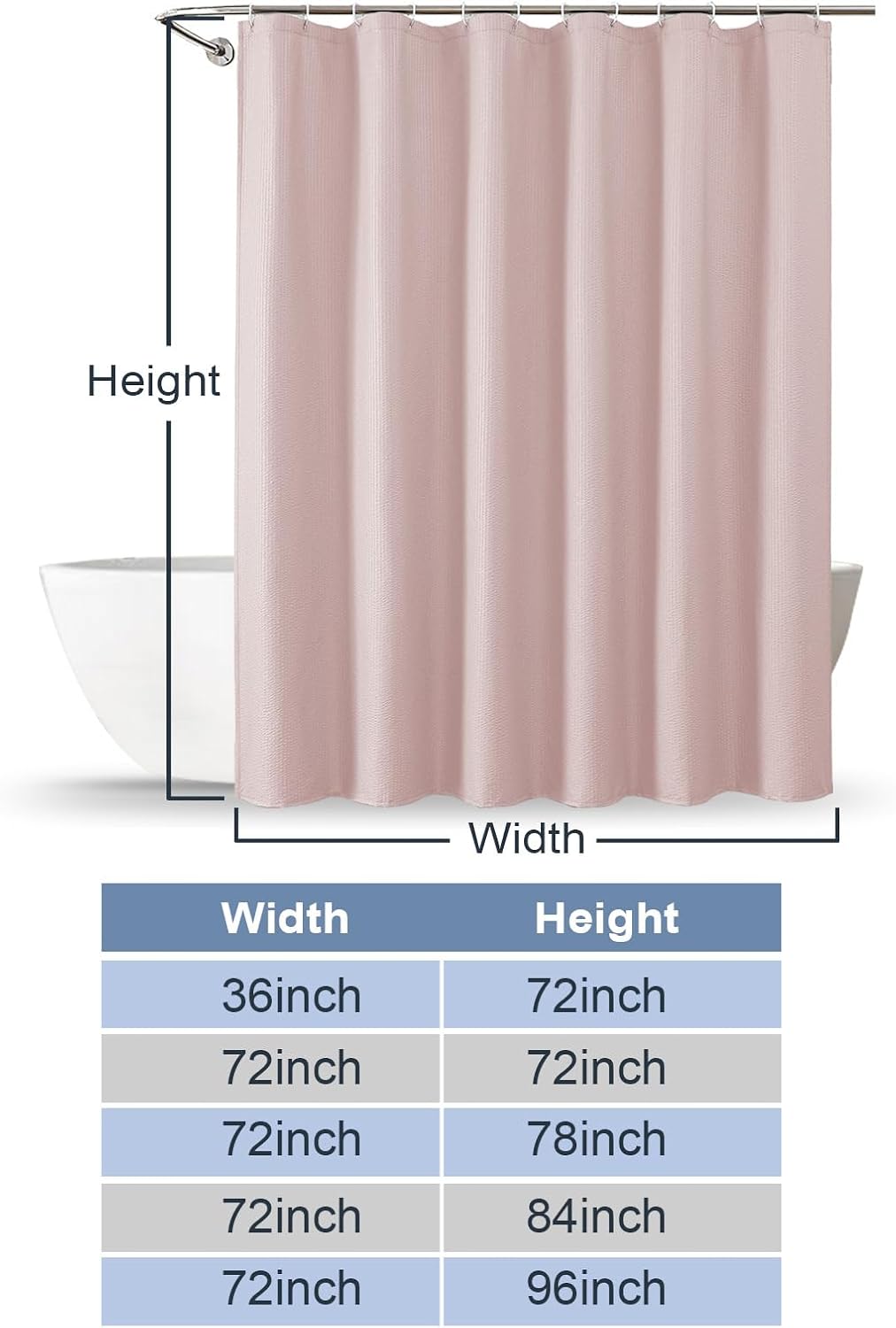Pink Shower Curtain for Bathroom 72x72 Inch, 3D Embossed Textured Waffle Fabric Shower Curtains, Soft Hotel Farmhouse Style, Water Repellent, Machine Washable, Pink, 72" W x 72" L