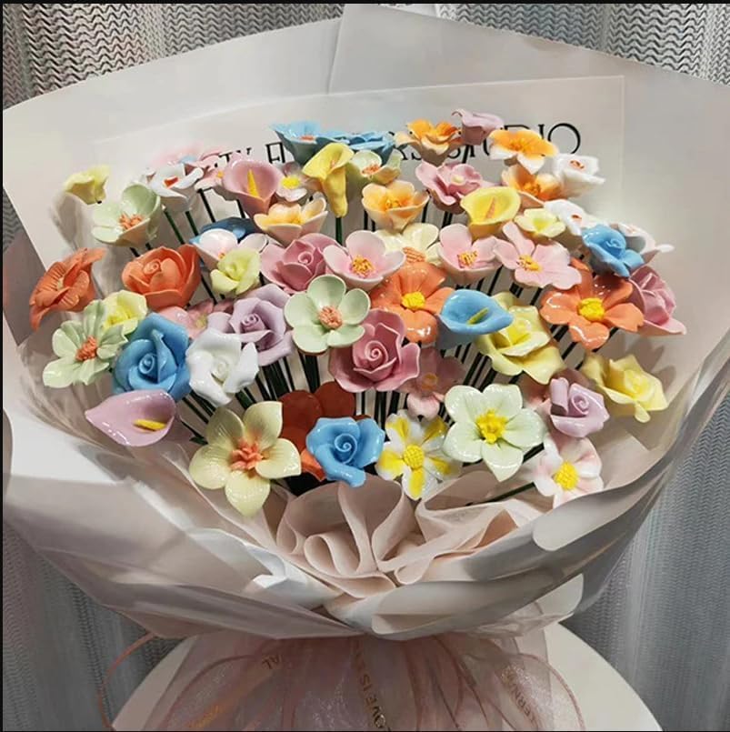 10PCS 3D Ceramics Flower Mosaic Tiles,DIY Making Creative Ceramic Mosaic Tiles for DIY Craft Plates Flowerpots Vases Cups Mosaic Making Supplies (3D Pink Flower)